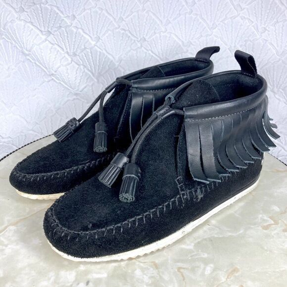 Rag & Bone “Ghita” Fringe Western Ankle Booties Black Suede Leather Boho Boots - Picture 5 of 12